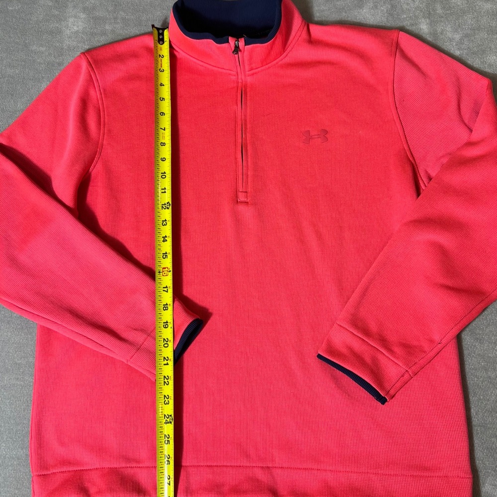 Under Armour Golf Mens XL Quarter Zip Pullover Storm Waffle Knit Pink Navy Blue - Picture 3 of 9
